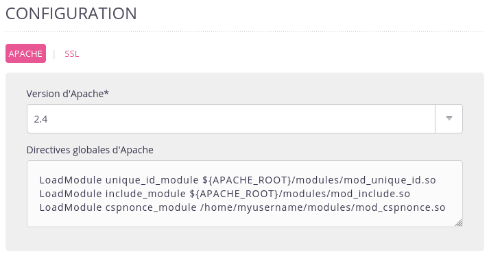 Directives globales d'Apache sur l'interface Alwaysdata