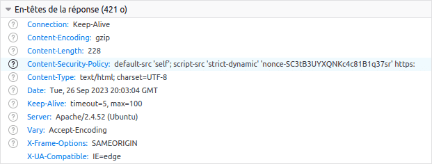 En-tête HTTP avec attribut nonce pour script-src du CSP