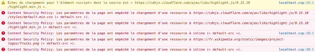 Blocage des ressources par le navigateur (CSP)