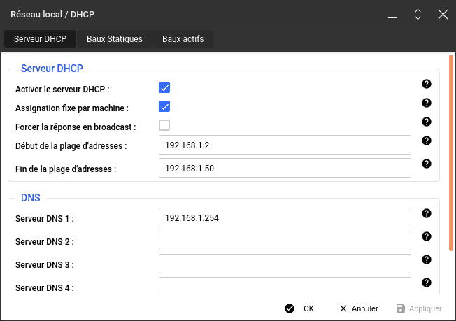 Freebox configuration du DHCP