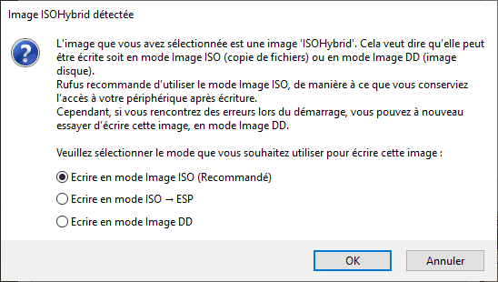 Rufus mode d'écriture de l'image