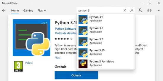 Python sur le Microsoft Store